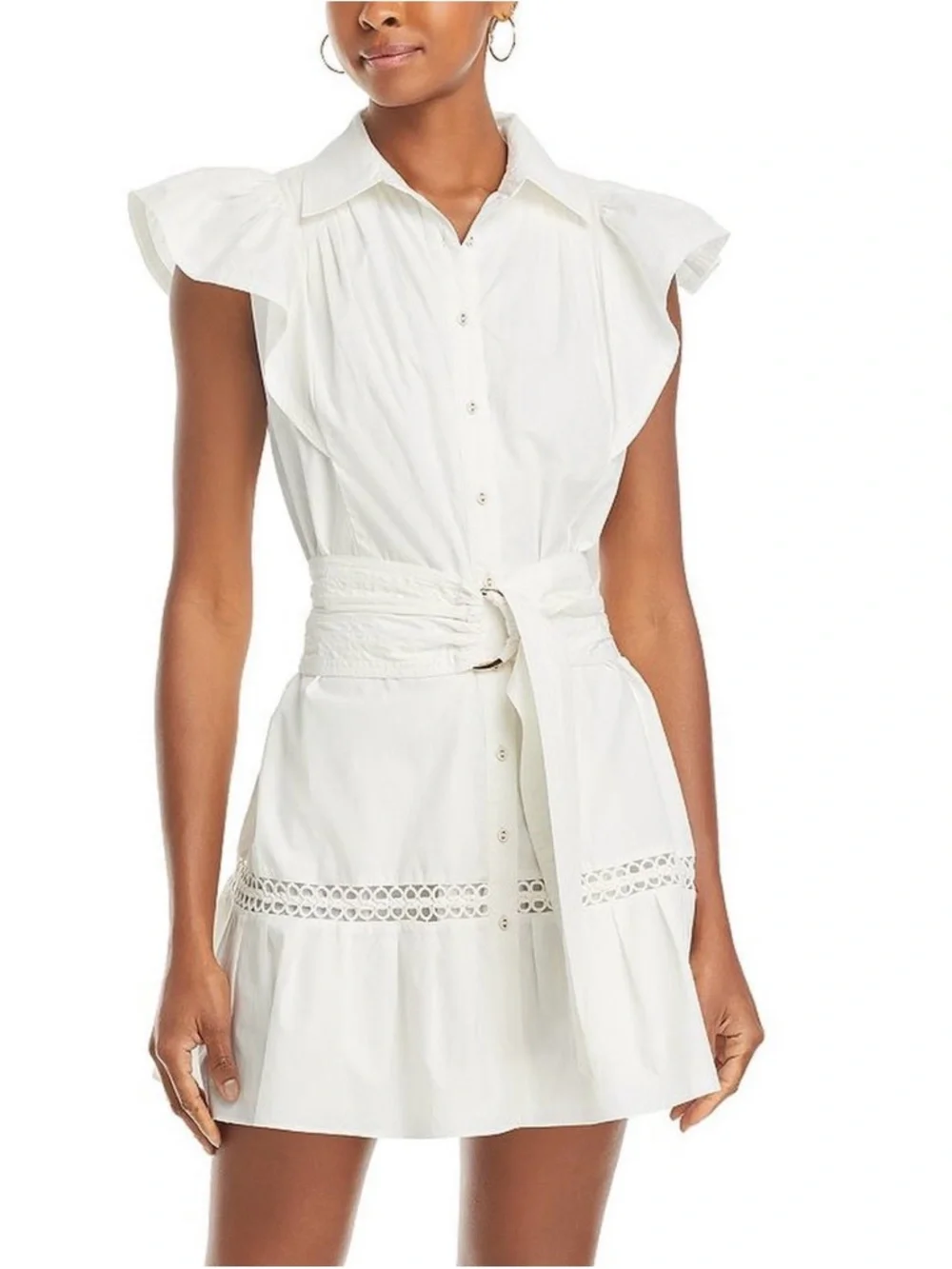 Ramy Brook White Eyelet Shirt Dress with Waist Tie - Picture 1 of 6